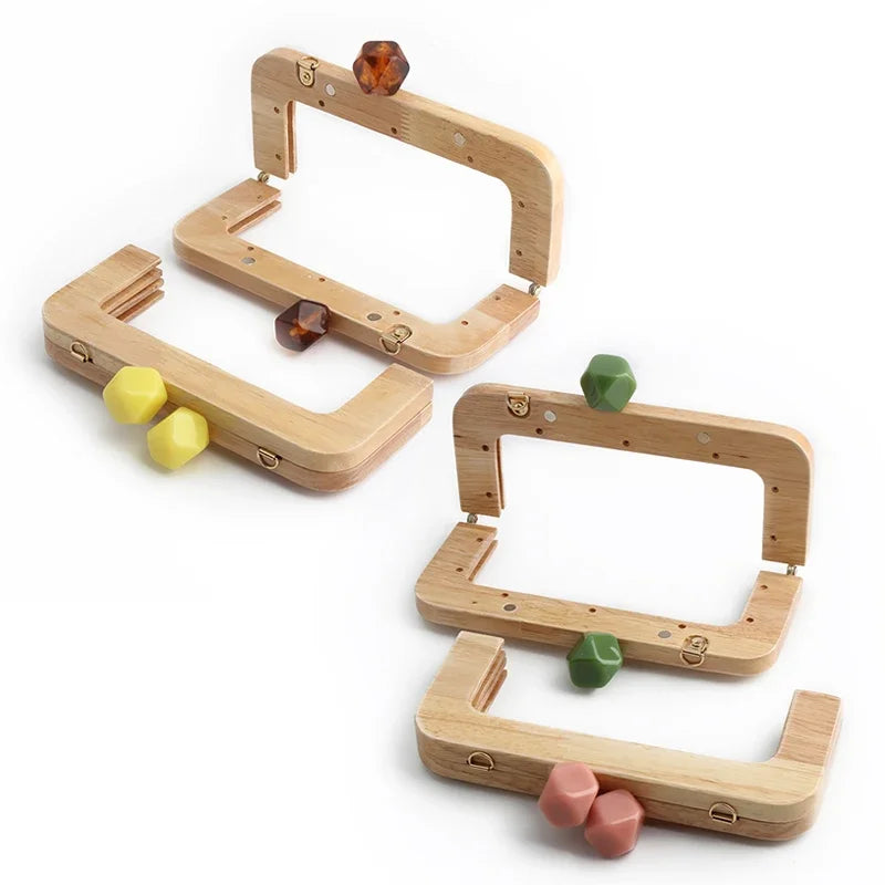 1PC 馬卡龍糖果色皮夾實木手柄框架復古包斜背包弧形實木樹脂頭金色DIY手柄