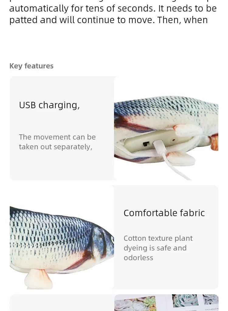 USB 充電軟魚玩具,適用於貓狗 - 互動咀嚼、訓練和牙齒清潔毛絨玩具