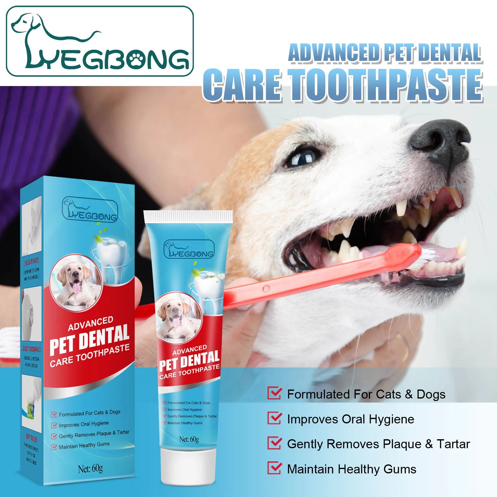 pet toothpaste for dogs, cat dental care toothpaste, edible dog toothpaste, fresh breath pet toothpaste, anti-tartar toothpaste for pets, dog oral care, cat plaque cleaner, dog teeth cleaning gel, safe toothpaste for cats, Yegbong pet dental care