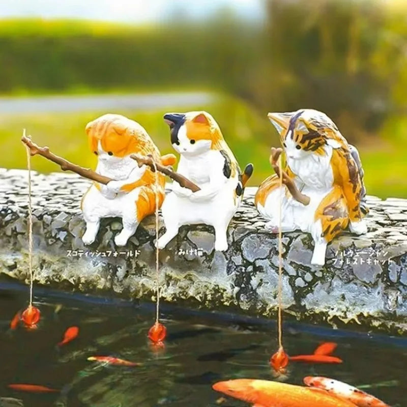 釣魚貓汽車內裝裝飾可愛樹脂帶管眼鏡汽車後視鏡掛件出風口車載飾品