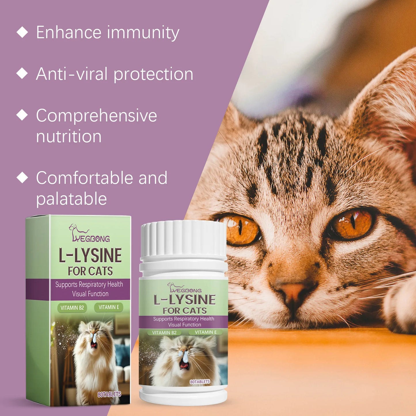 L-Lysine Cat Health Tablets- Immune Support for Feline Herpes & Respiratory Care, Calcium Absorption Aid