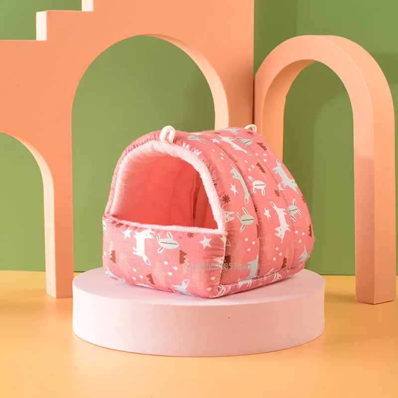 Cute Cartoon Rabbit Squirrel Mini Cage Guinea Pig Nest Small Animal Mice Rat Pet Sleeping Bed Hamster House Winter Warm Soft Mat