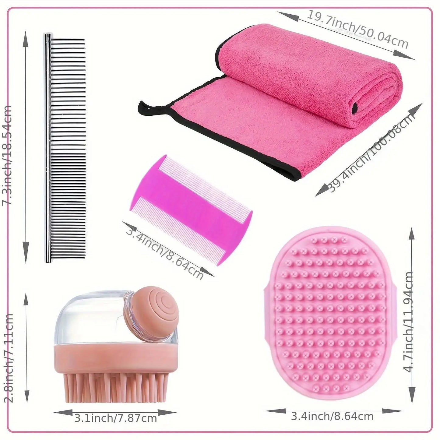 5-Piece dog bath brush drying towel long and short hair dog bath brush with shampoo massage brush