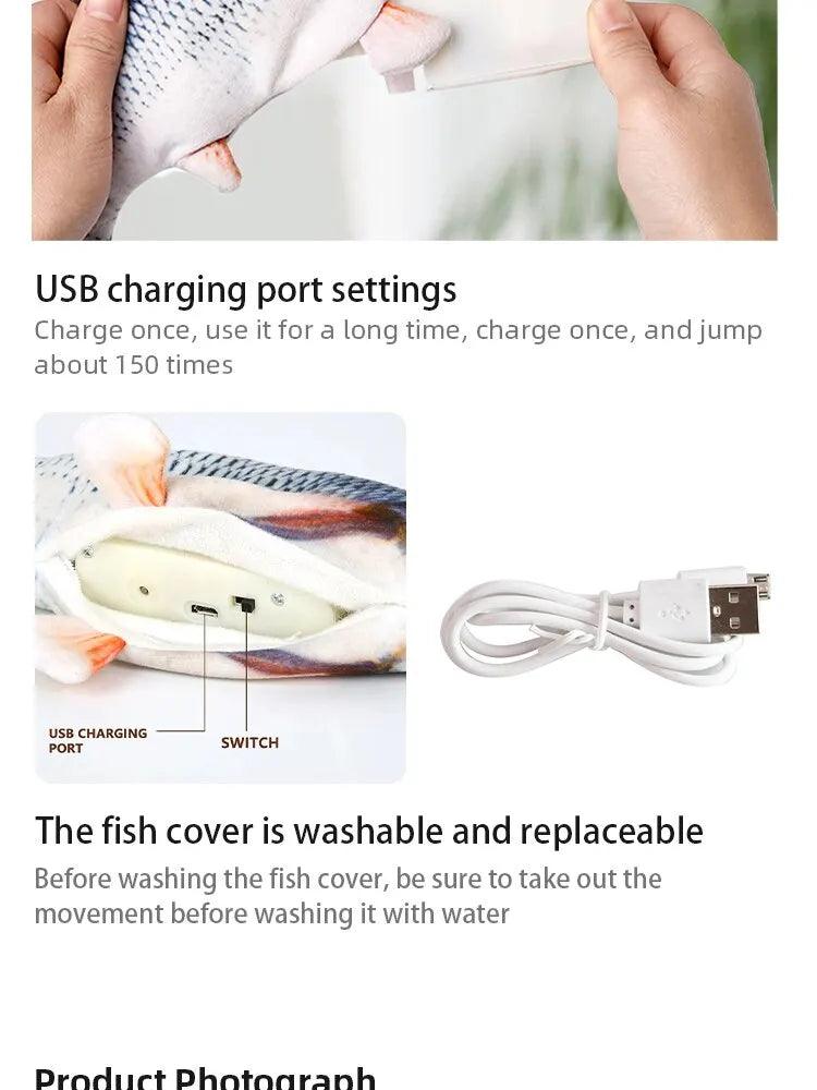 USB 充電軟魚玩具,適用於貓狗 - 互動咀嚼、訓練和牙齒清潔毛絨玩具