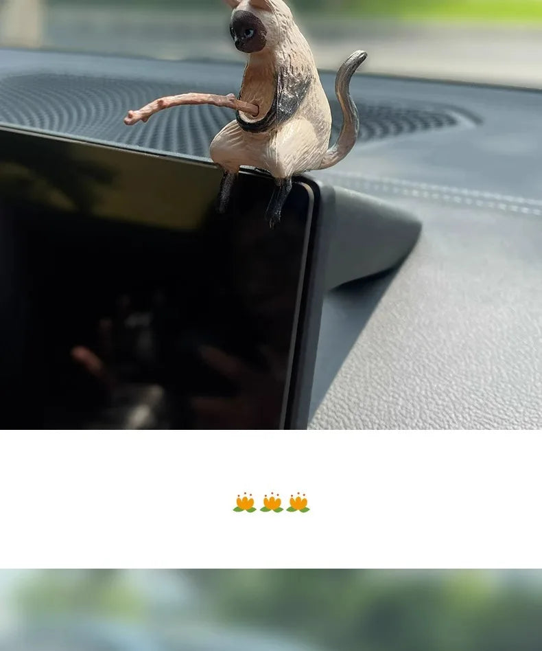 釣魚貓汽車內裝裝飾可愛樹脂帶管眼鏡汽車後視鏡掛件出風口車載飾品