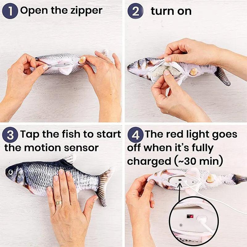 USB 充電軟魚玩具,適用於貓狗 - 互動咀嚼、訓練和牙齒清潔毛絨玩具