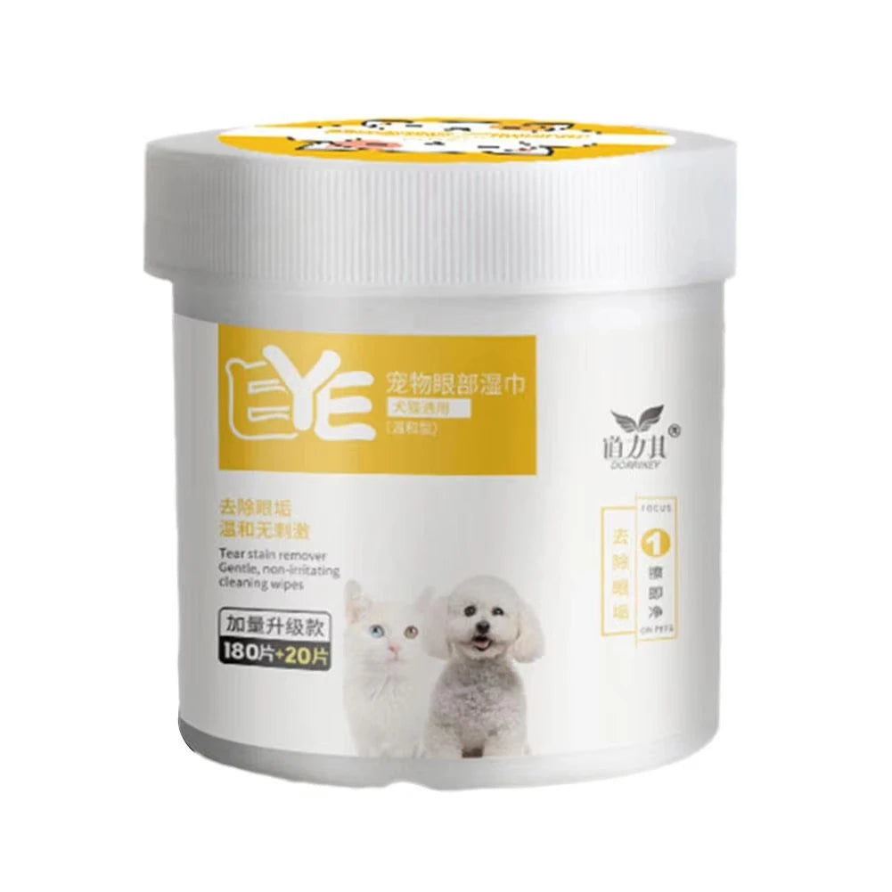 ペット用目拭き耳拭きタオル 200枚、犬猫用涙やけ汚れ落としティッシュ、ペット用黒あご用不織布ウォッシュパッド
