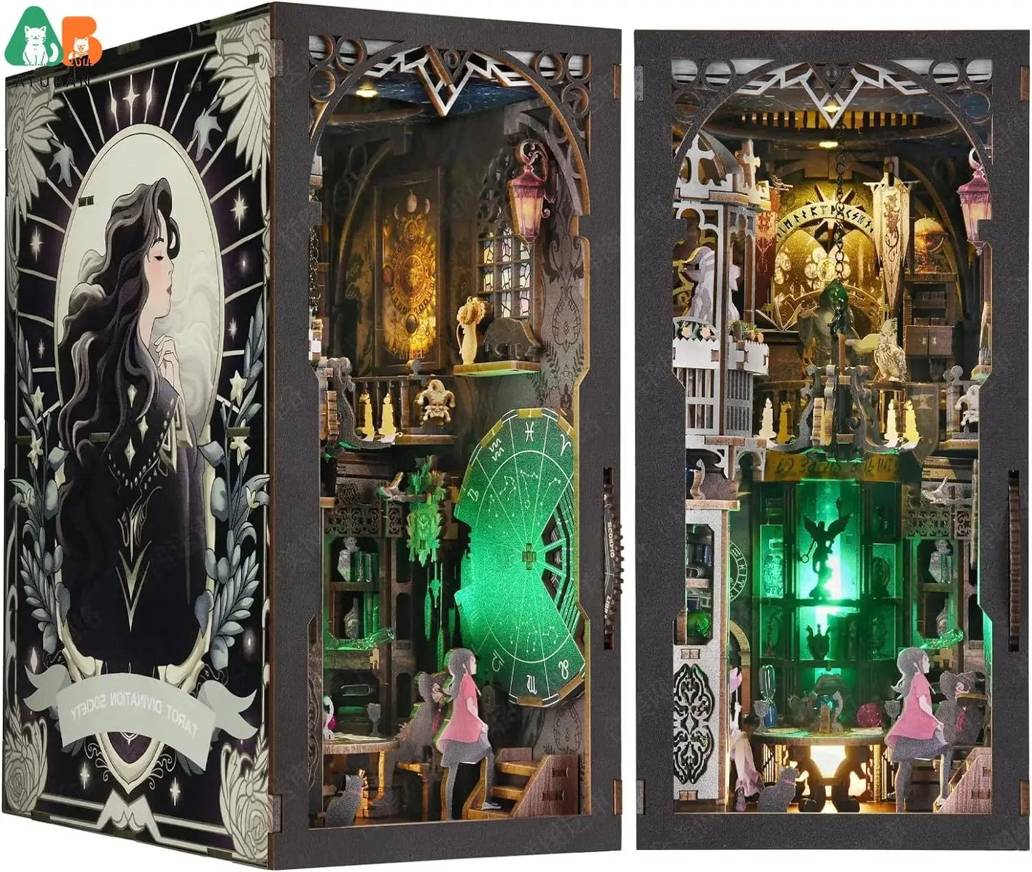 ATUBAN 書角套件經典車款 F1 DIY 木製拼圖書架插入裝飾娃娃屋模型書擋建築裝飾禮物