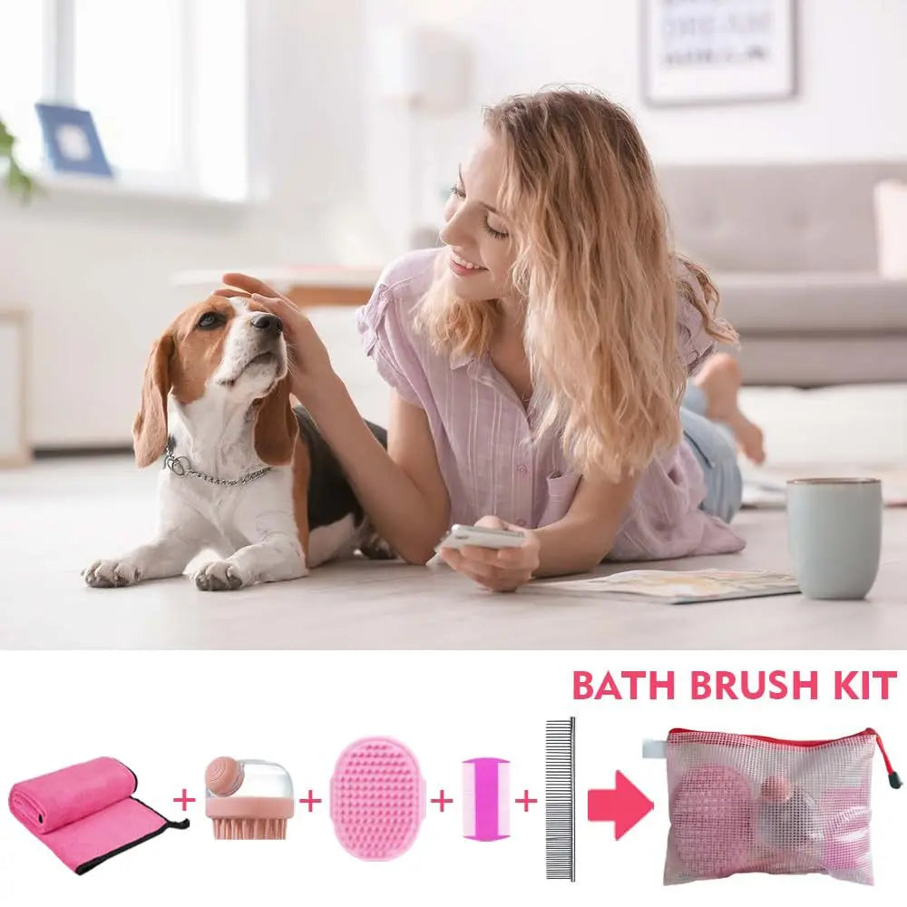 5-Piece dog bath brush drying towel long and short hair dog bath brush with shampoo massage brush