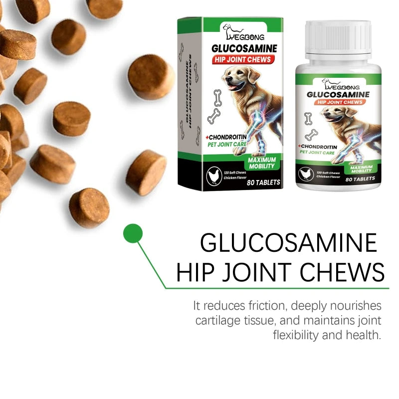 犬用股関節・関節サポートサプリメント(各種犬種用)80錠入りグルコサミン&コンドロイチン配合関節ケアタブレット