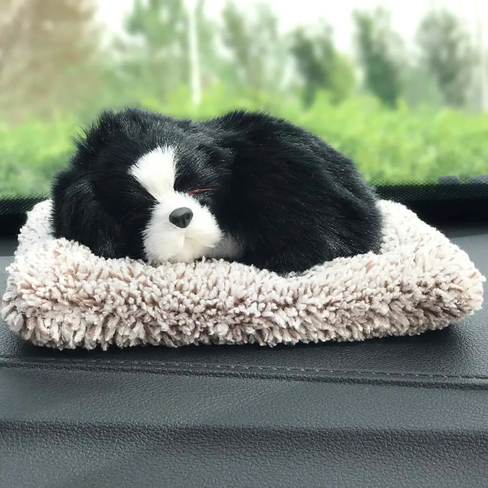 汽車儀錶板擺飾裝飾可愛模擬毛絨貓狗玩具汽車內裝兒童禮物汽車用品