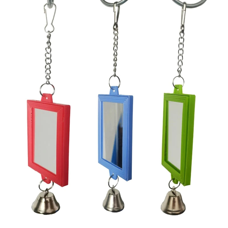 金屬鈴鐺的鳥鏡 玄鳳鸚鵡籠用鏡子 鳥玩具鞦韆籠配件 適用於鸚鵡錐尾鸚鵡