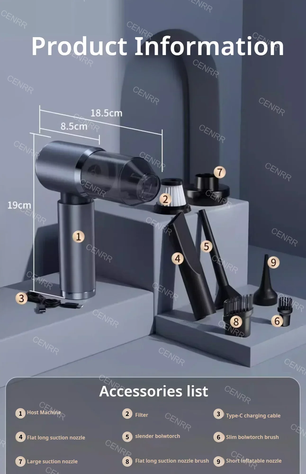 CENRR 210000PA 迷你車用吸塵器無線強力吸塵器汽車清潔器手持便攜式吸塵器清潔機
