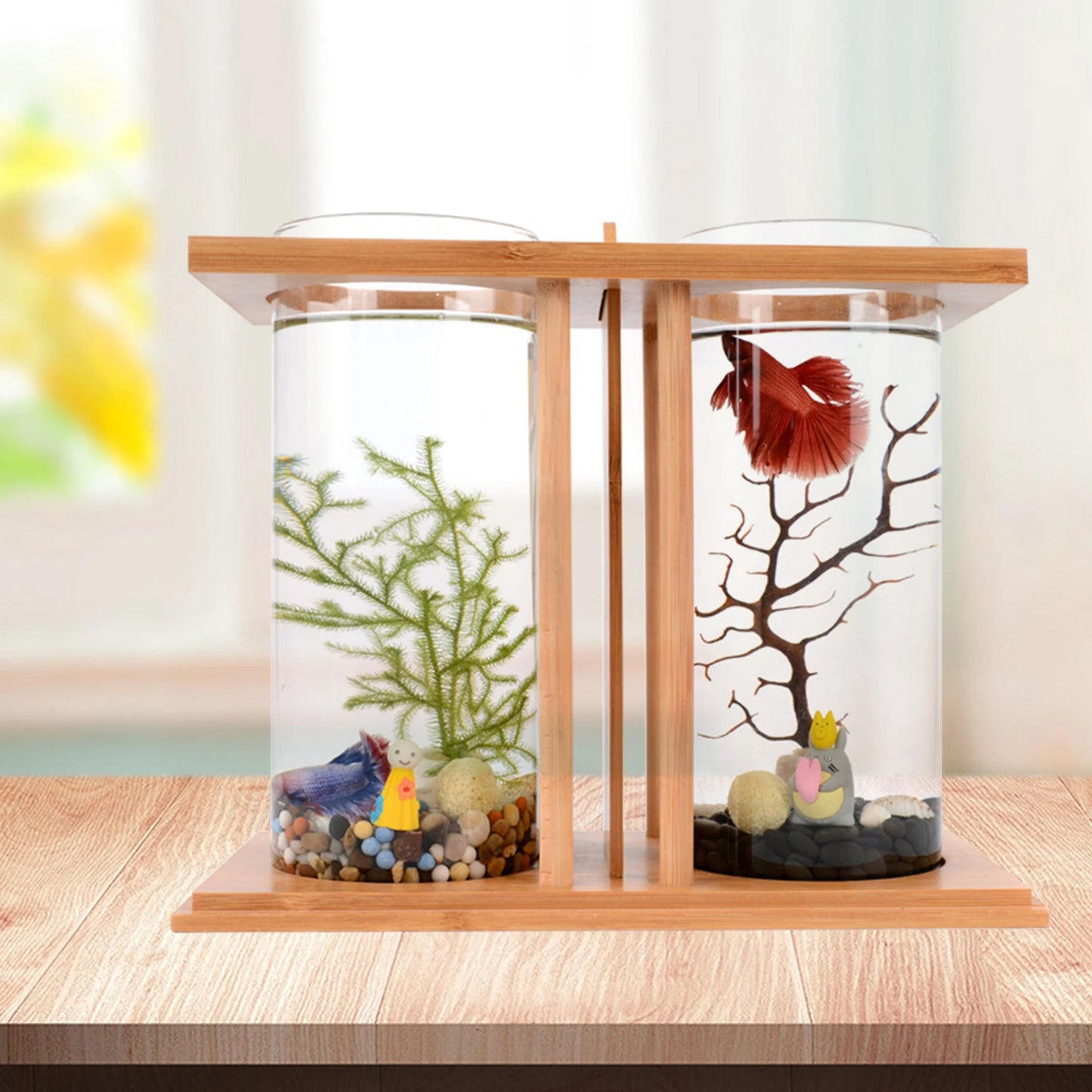Mini Fish DIY Tank Creative Bamboo and Wood Ecological Fish Aquarium Goldfish Tank Desktop Decoration