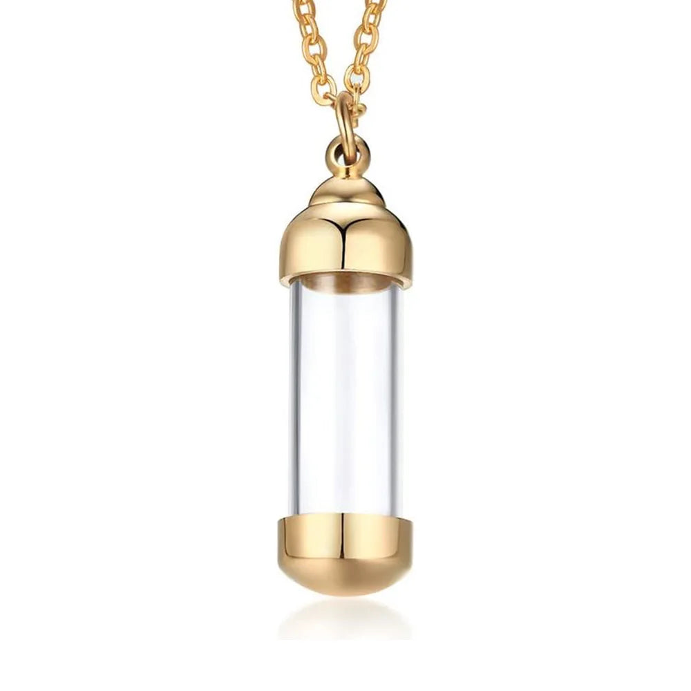 Stainless Steel Tube Glass Cremation Jewelry Urn Necklace for Ashes Openable Container Vial Tube Pendant Necklace Jewelry Gift