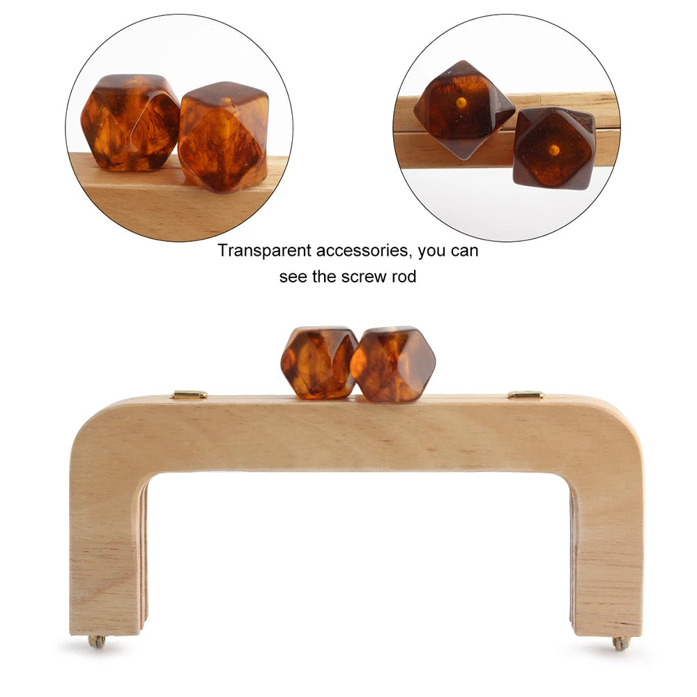 1PC 馬卡龍糖果色皮夾實木手柄框架復古包斜背包弧形實木樹脂頭金色DIY手柄