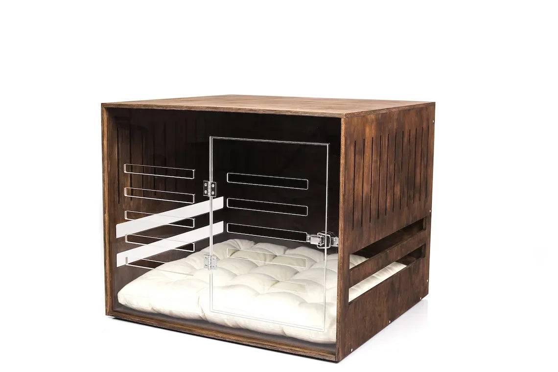 現代木製狗籠家具,附壓克力門