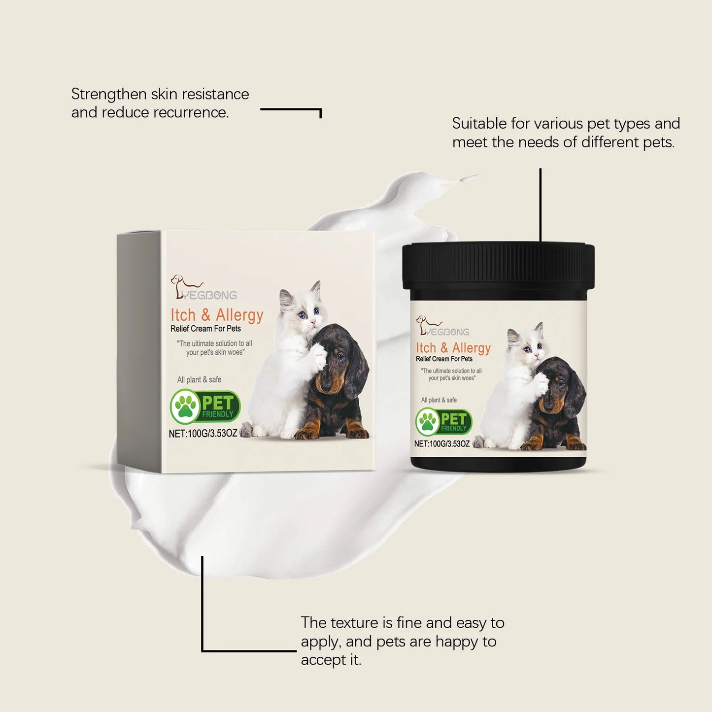 Pet Skin Care Cream for Dogs & Cats Itch Relief & Flea Control