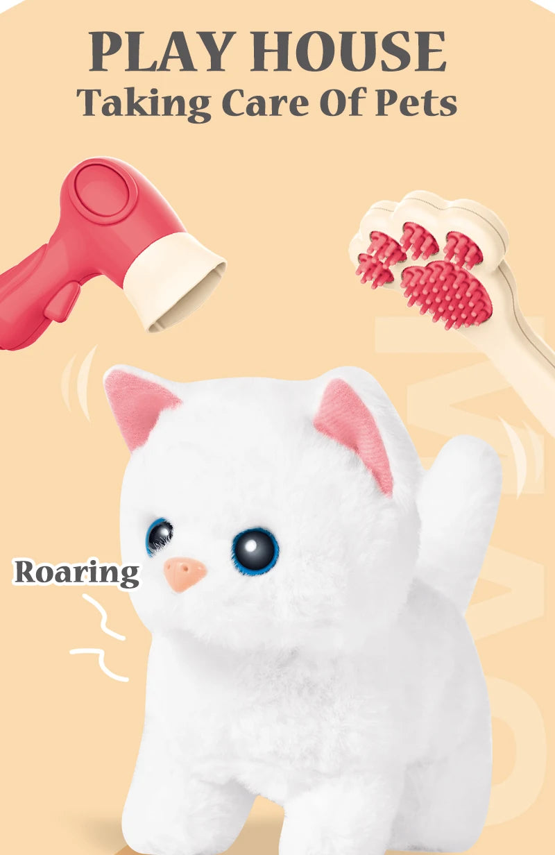 兒童過家家模擬毛絨動物電動行走可愛毛絨狗貓背包套裝女孩益智玩具