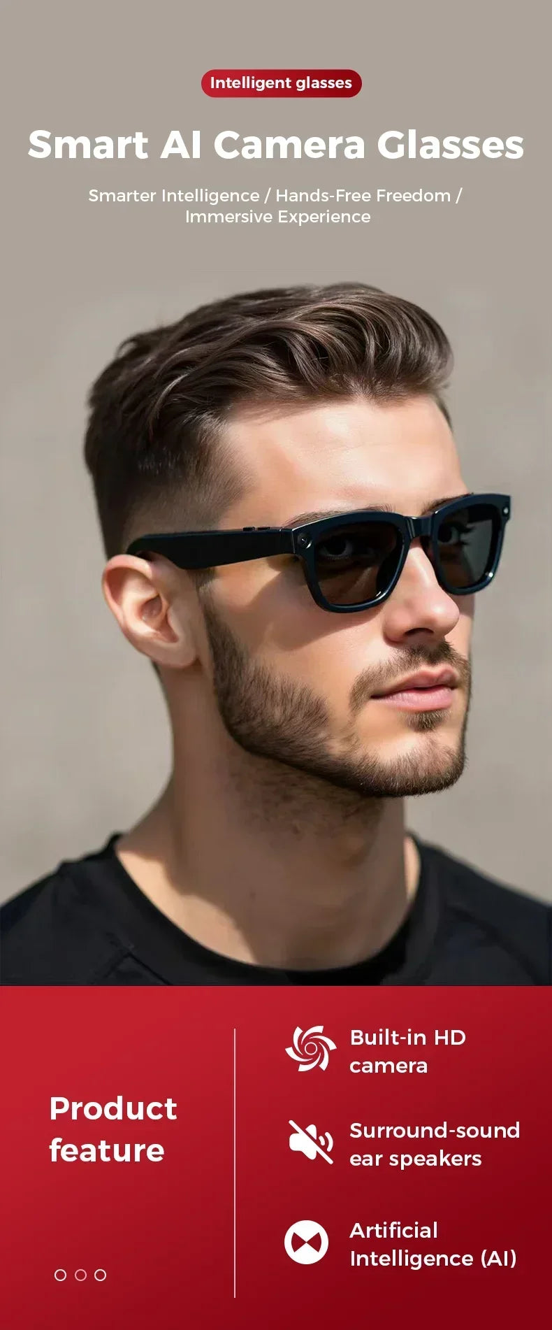 全新AI智慧專業級攝影眼鏡AI語音8MP高清視訊環繞聲音樂藍牙通話Wifi智慧眼鏡