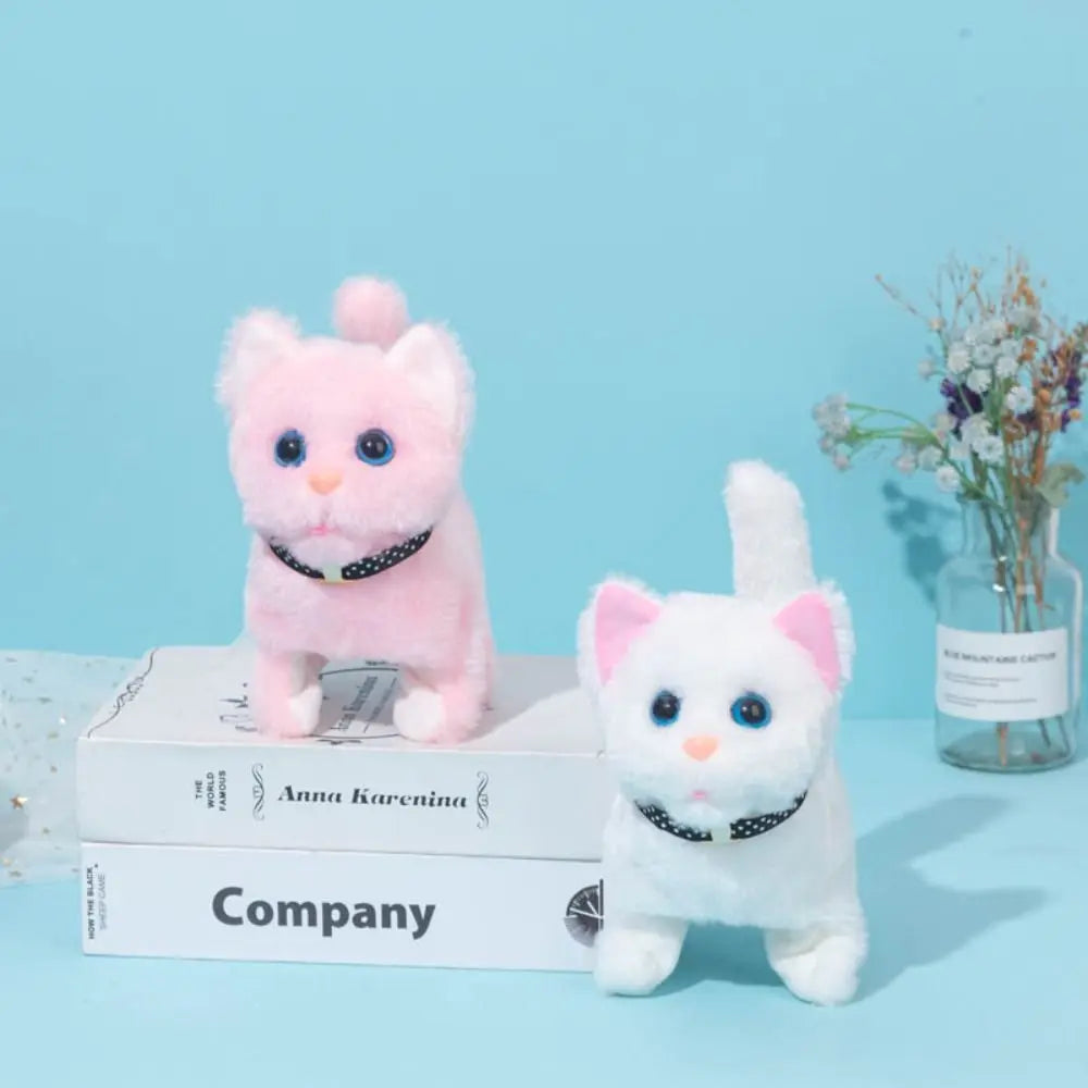 全新行走小貓毛絨玩具電動互動貓填充動物喵喵尾巴搖頭點頭貓寵物玩具兒童禮物