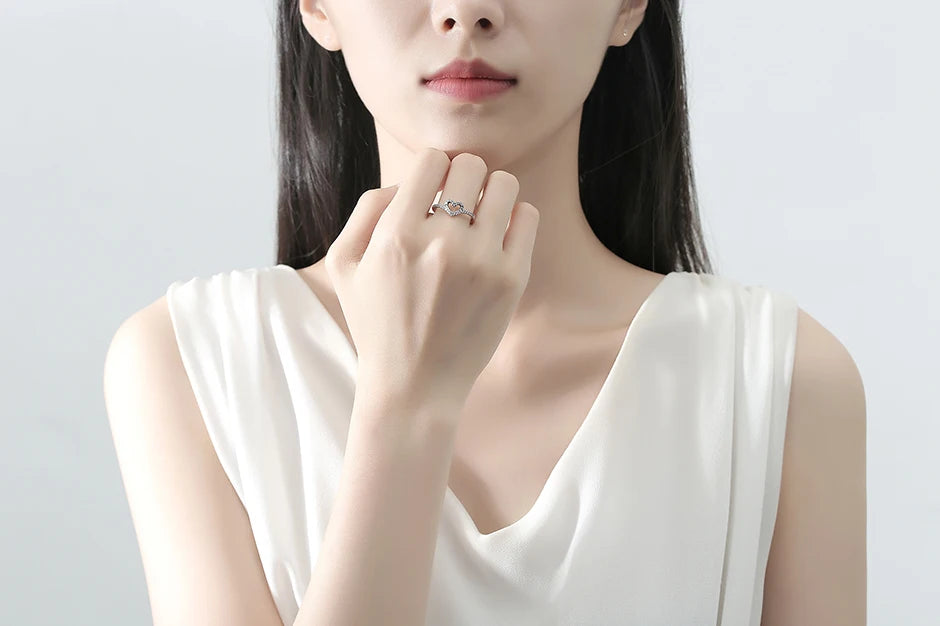 原始 925 純銀戒指女士皇冠愛心太陽月亮訂婚婚禮玫瑰金密鑲 CZ 戒指奢華珠寶
