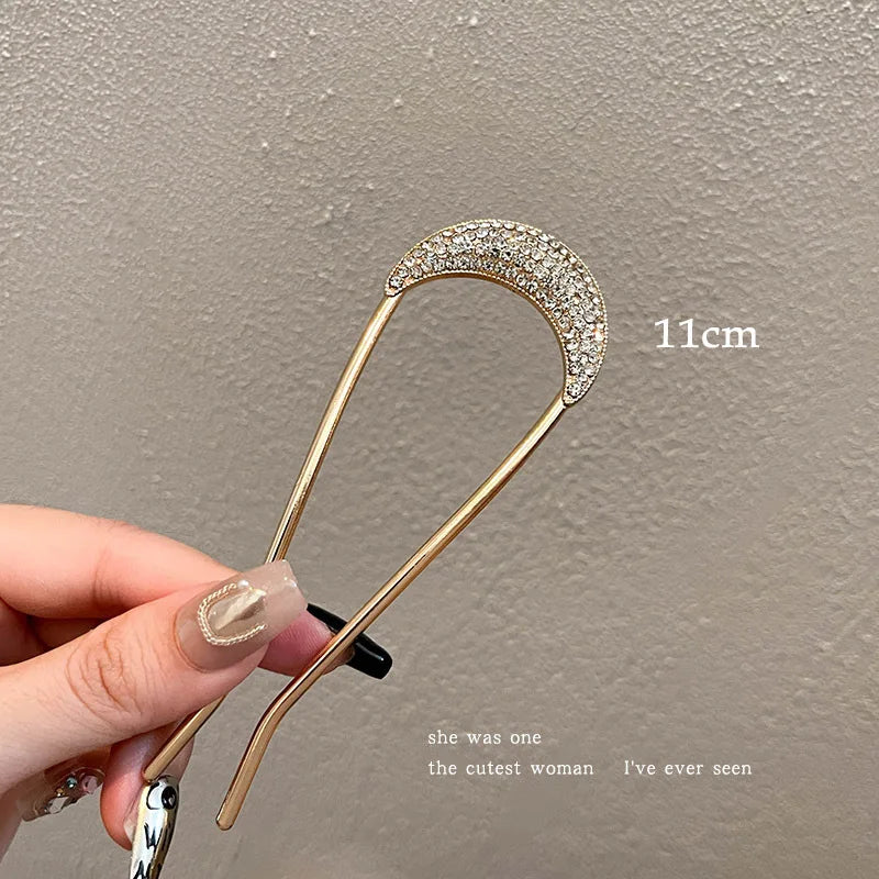 新款珍珠髮夾韓國U型金屬貝殼髮夾女式髮簪髮髻造型飾品禮物