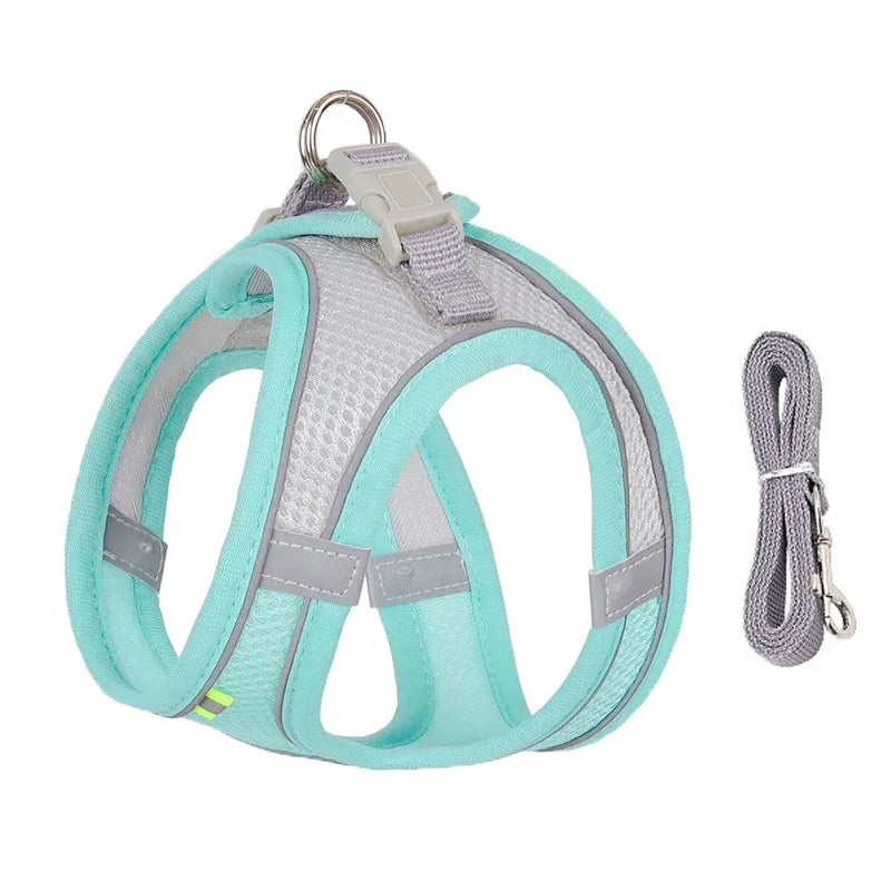 小型犬用 犬用ハーネス リーシュセット 調節可能 子犬 猫用ハーネス ベスト フレンチブルドッグ チワワ パグ アウトドア ウォーキングリード リーシュ