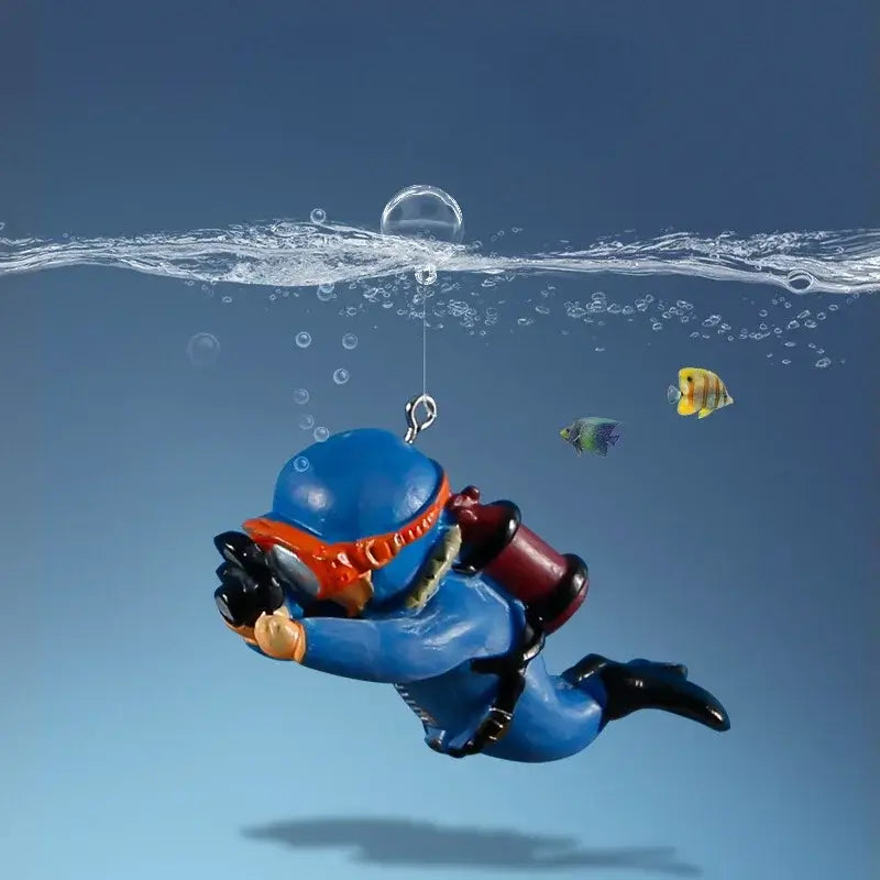 可愛夜光綠色迷你潛水員模擬漂浮蛙人卡哇伊微型人物魚缸水族箱裝飾擺件