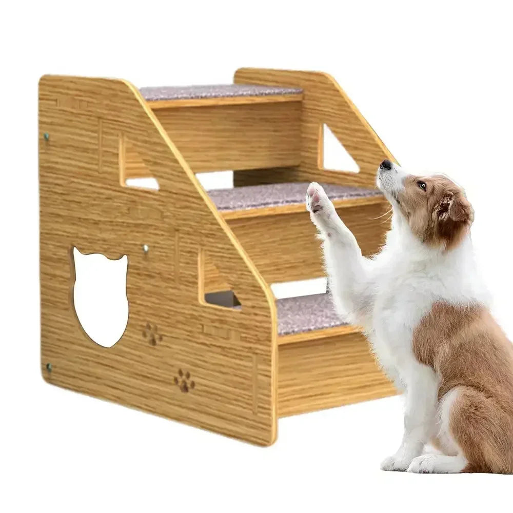 3-Tier Wooden Pet Steps with Non-Slip Surface, Perfect for Small Dogs & Cats to Access Couches and Beds Safely