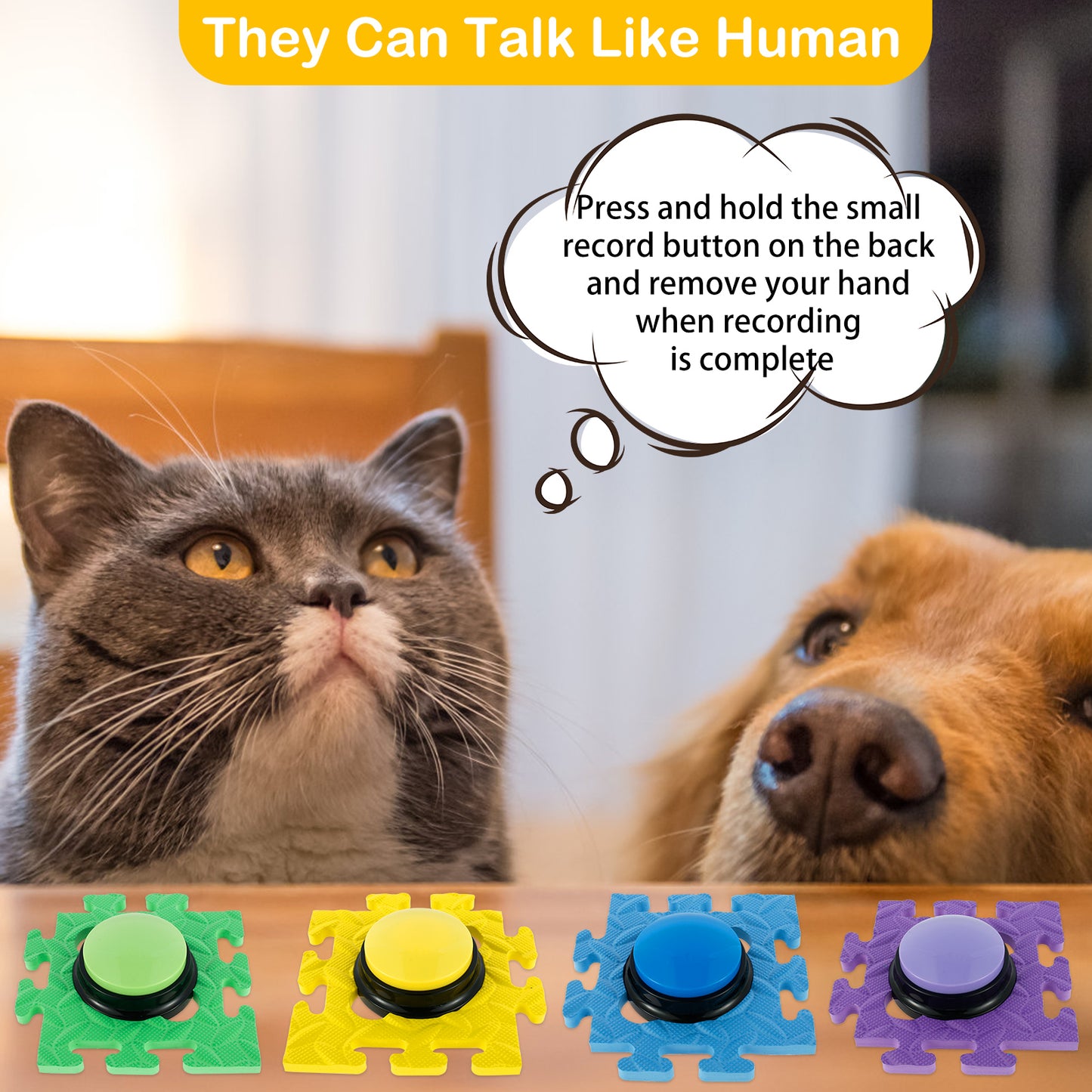 犬用おしゃべりボタン 録音可能 犬トレーニングボタン 4個 滑り止めパッド付き 30秒音声録音