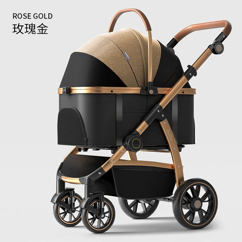 Bello 高級大型ペット用ベビーカー モダン 取り外し可能 中型・大型カート アルミ合金 猫 犬用 手調節可能 ハンドル 押し PU