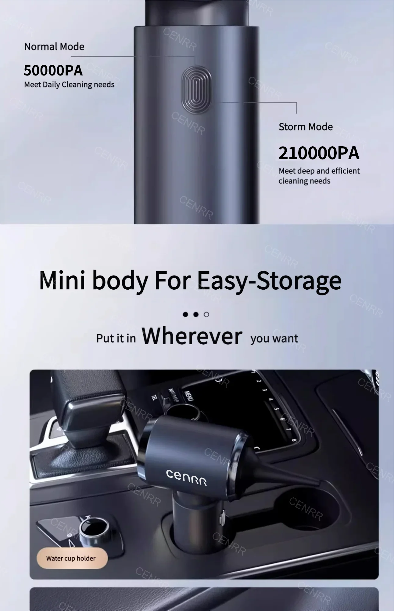 CENRR 210000PA 迷你車用吸塵器無線強力吸塵器汽車清潔器手持便攜式吸塵器清潔機