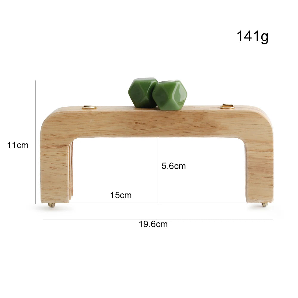 1PC 馬卡龍糖果色皮夾實木手柄框架復古包斜背包弧形實木樹脂頭金色DIY手柄