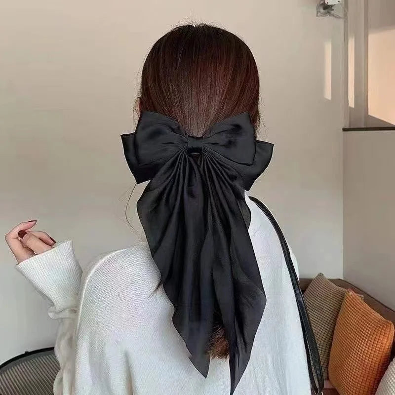 雪紡蝴蝶結髮夾女大蝴蝶結染色髮夾髮夾女生純色馬尾夾髮飾頭飾禮物