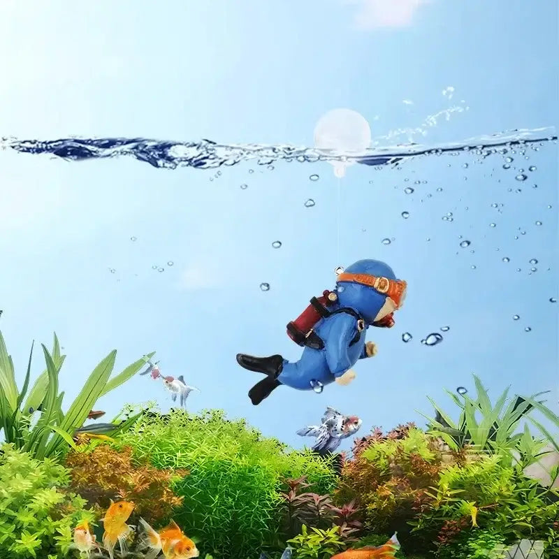可愛夜光綠色迷你潛水員模擬漂浮蛙人卡哇伊微型人物魚缸水族箱裝飾擺件