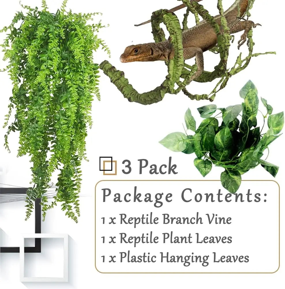 Flexible Plastic Leaves Hanging for Reptile Plants,Bendable Jungle Climbing Vine,Pet Terrarium Decor,Bearded Lizard Gecko Frog