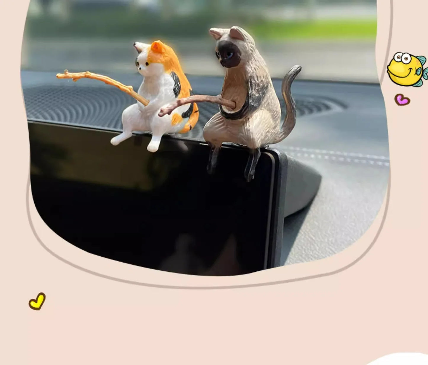 釣魚貓汽車內裝裝飾可愛樹脂帶管眼鏡汽車後視鏡掛件出風口車載飾品