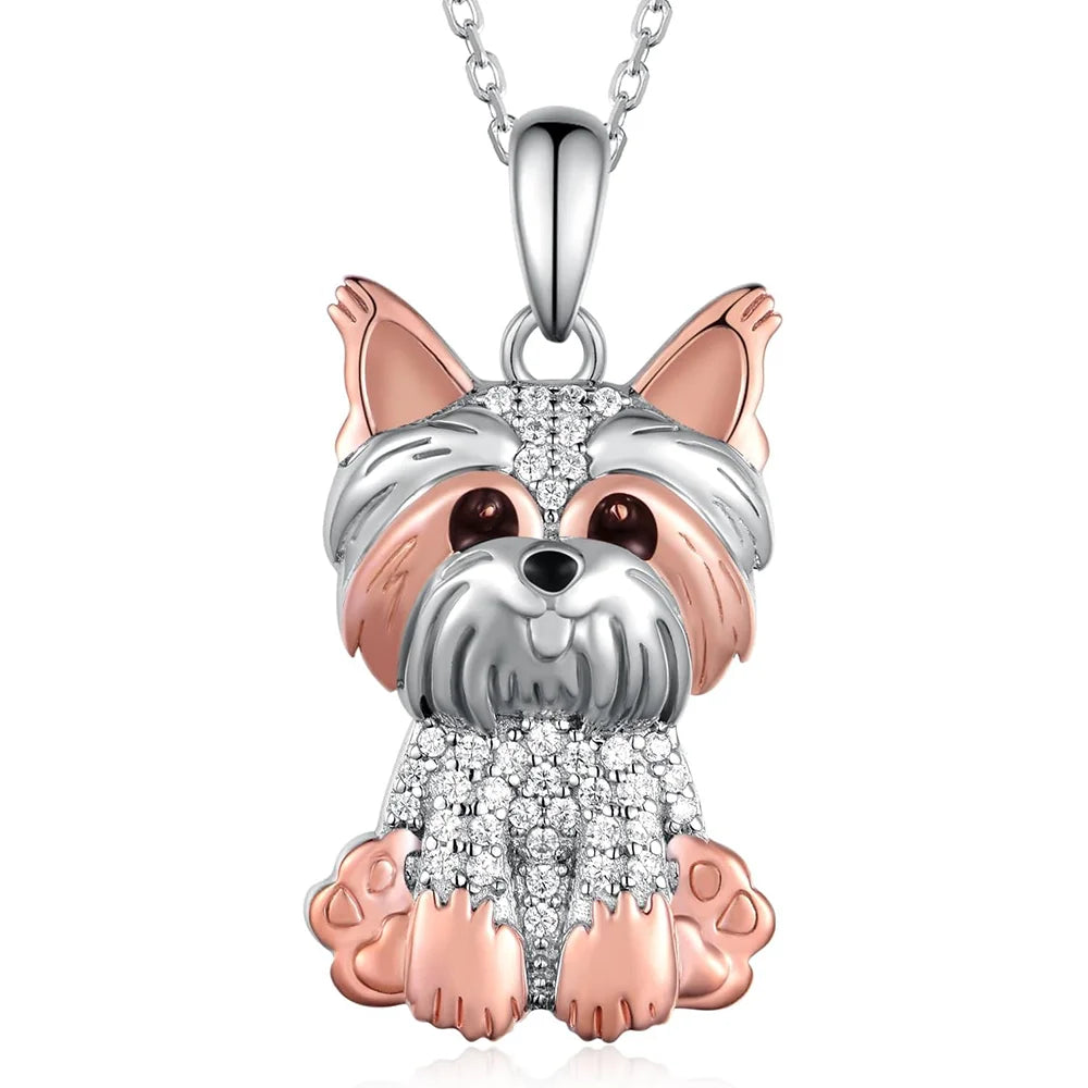 Creative Cute Two-Color Yorkshire Pendant Necklace for Women Pet Puppy Jewelry Animal Accessories Birthday Gift for Dog Lovers
