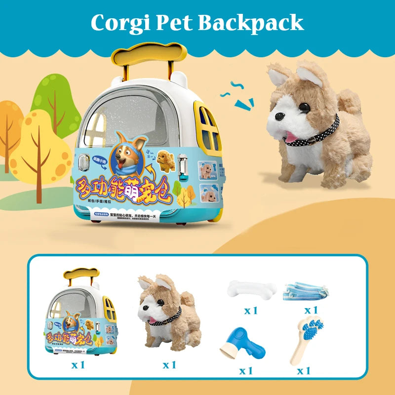 兒童過家家模擬毛絨動物電動行走可愛毛絨狗貓背包套裝女孩益智玩具