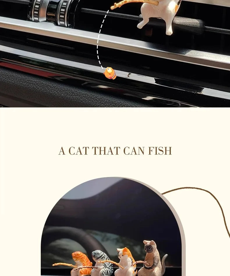 釣魚貓汽車內裝裝飾可愛樹脂帶管眼鏡汽車後視鏡掛件出風口車載飾品