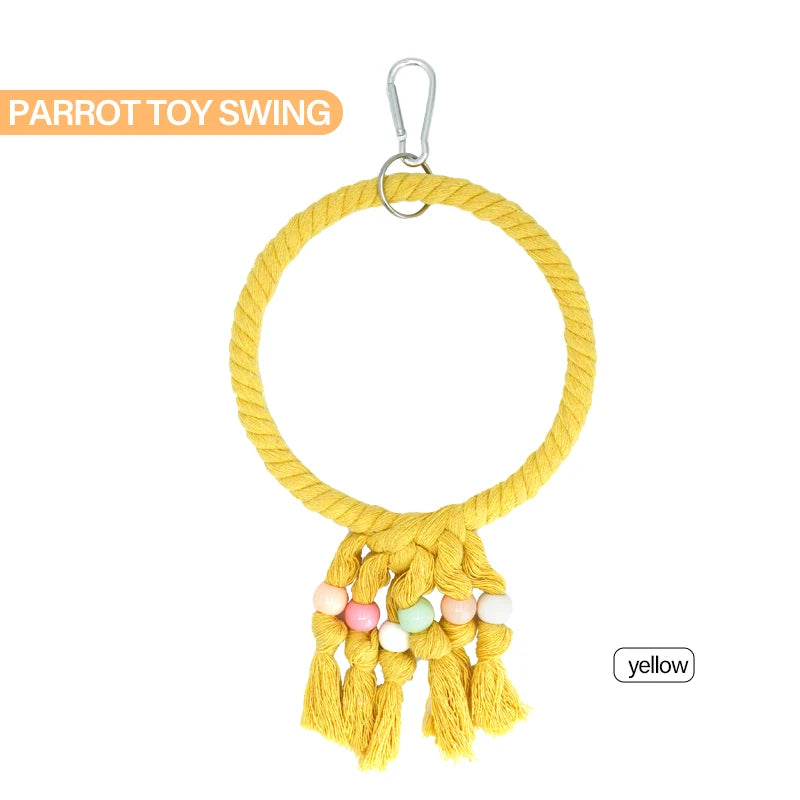 Pet Parrot Birds Cage Toy Parrot Cotton Rope Circle Ring Stand Chewing Bite Hanging Swing Climbing Play Toys