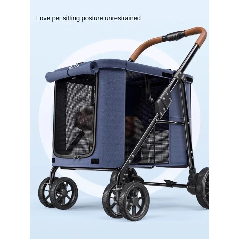 可折疊大型犬寵物推車 - 輕便寬敞的貓狗攜帶箱,可容納多種小型犬