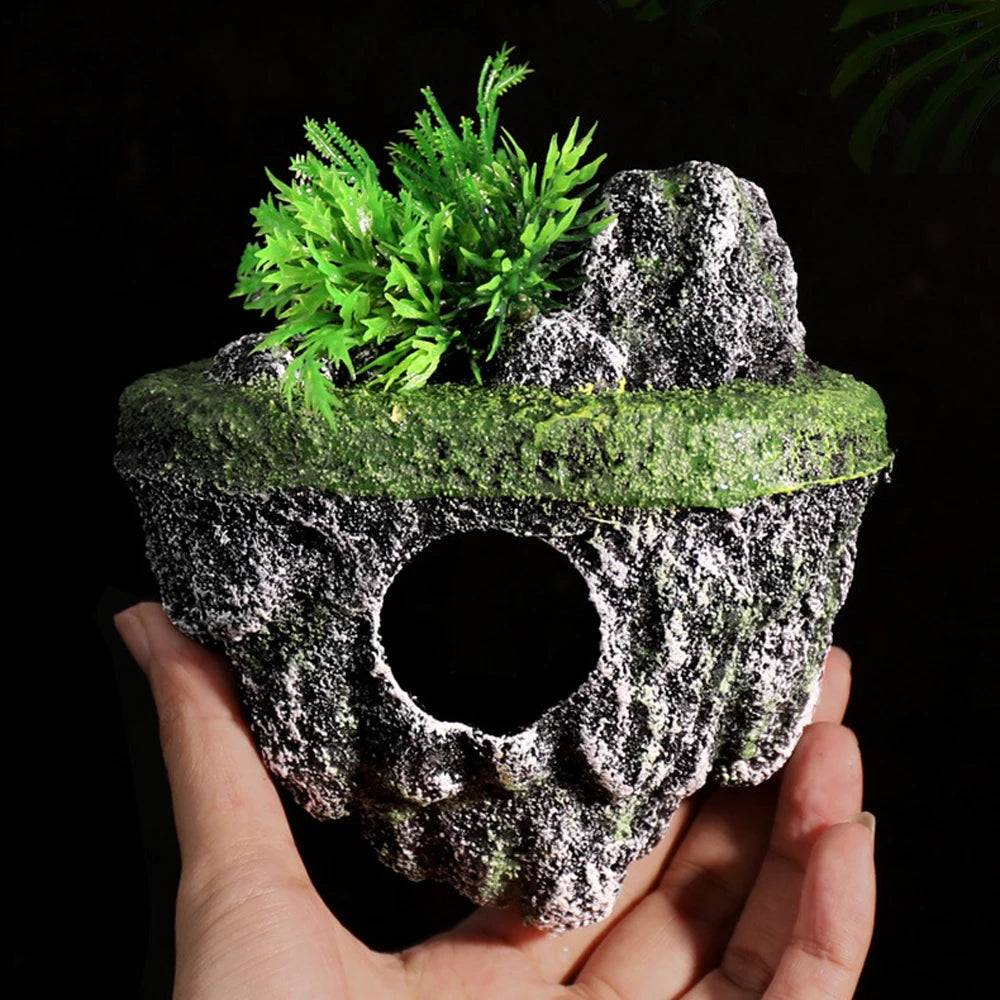 懸浮島魚缸裝飾創意浮石模擬植物洞穴工藝品擺飾水族箱配件