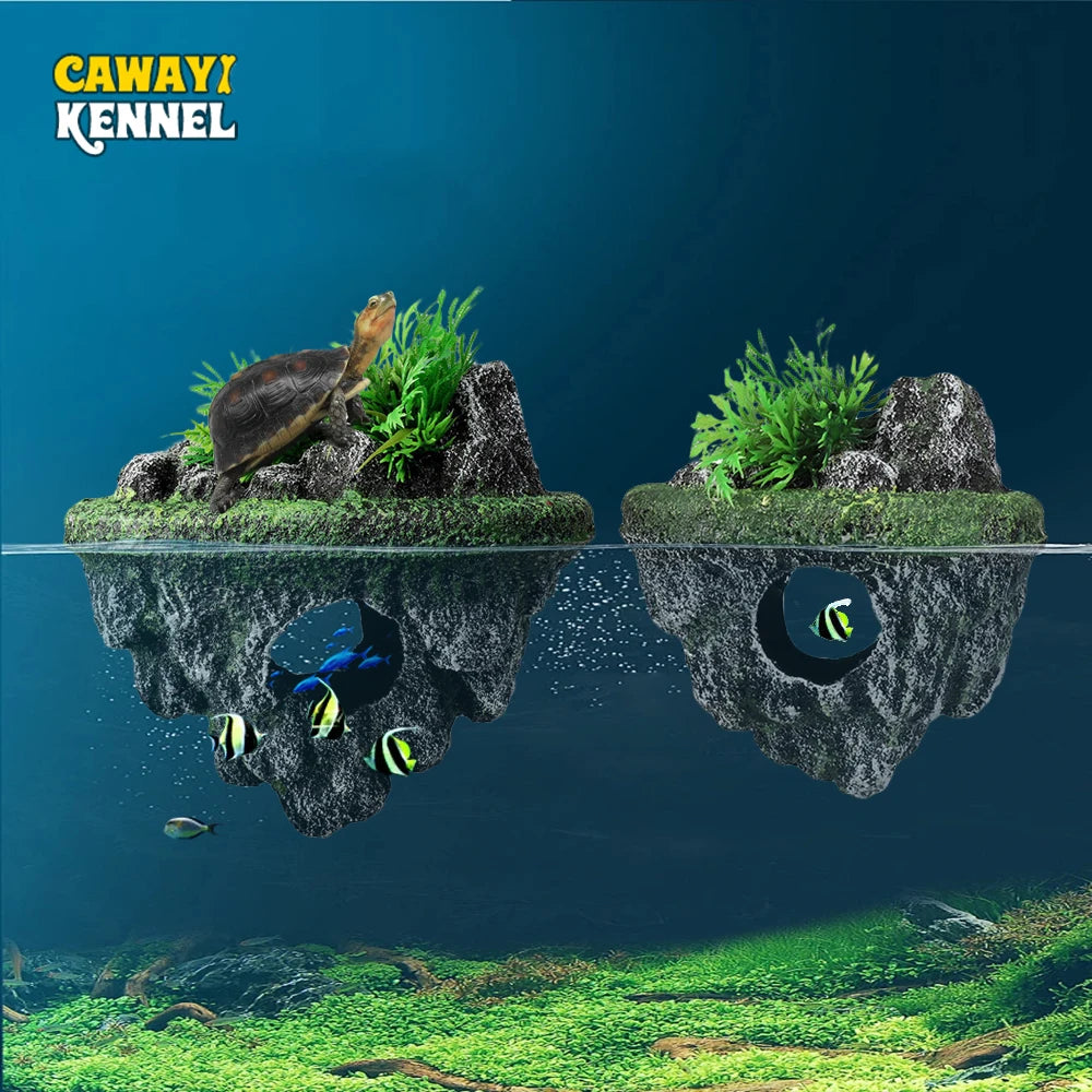懸浮島魚缸裝飾創意浮石模擬植物洞穴工藝品擺飾水族箱配件