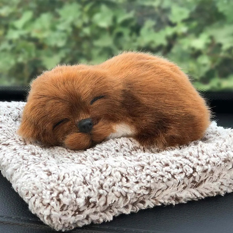 汽車儀錶板擺飾裝飾可愛模擬毛絨貓狗玩具汽車內裝兒童禮物汽車用品