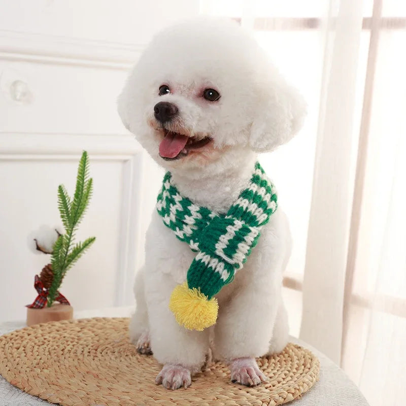 Winter Warm Knitted Pet Scarf Christmas Dog Scarf Collar New Year Pet Scarf for Small Medium Dog Teddy Chihuahua Dog Accessories