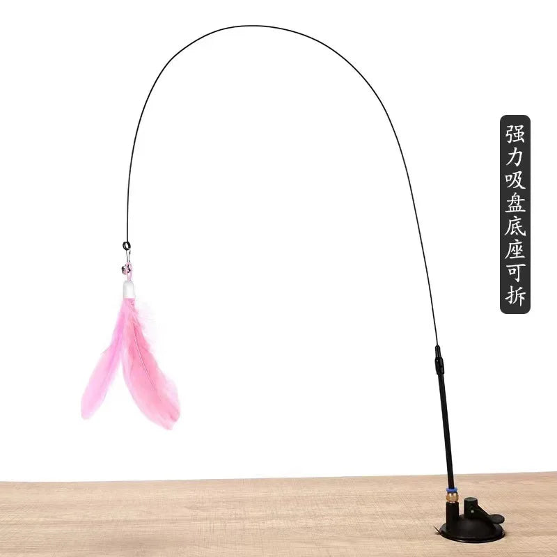 貓咪玩具羽毛棒互動玩具小貓玩具帶超級吸盤可拆式羽毛替換件貓咪配件