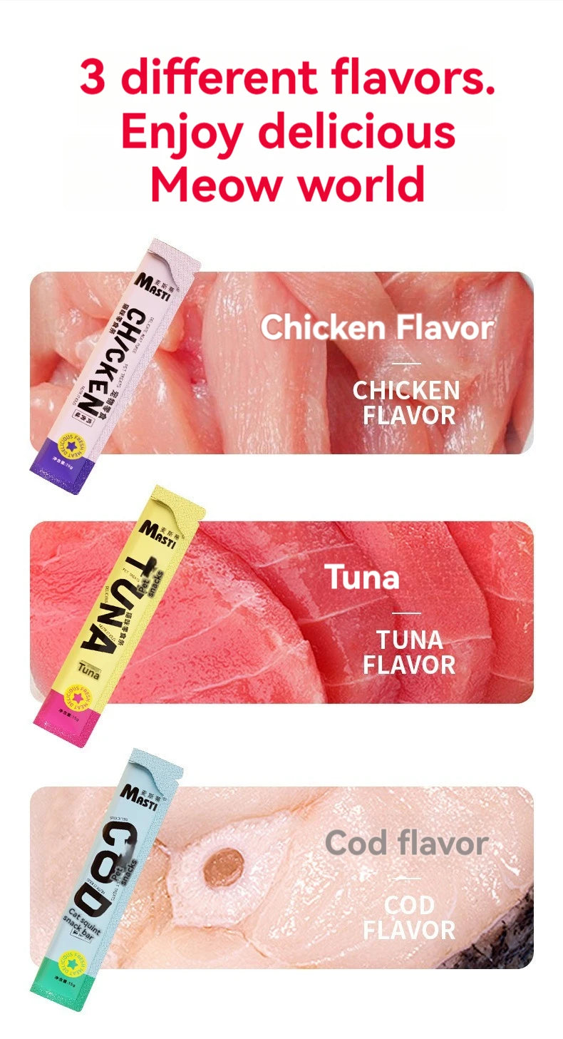 10件裝寵物用品貓條紋寵物零食15克/條液體濕糧鮪魚雞肉罐頭貓毛便宜貓零食