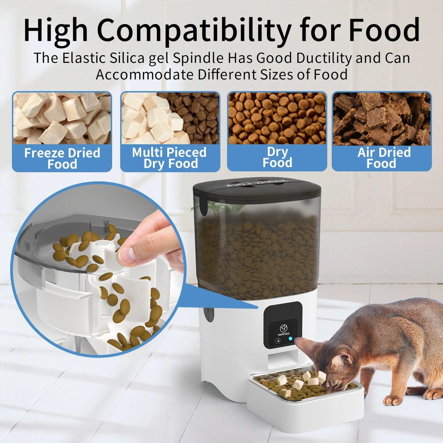 PAPIFEED 智慧自動貓餵食器 WiFi 寵物餵食器,附 APP 控制,可遠端餵食,可拆卸,方便清潔貓糧
